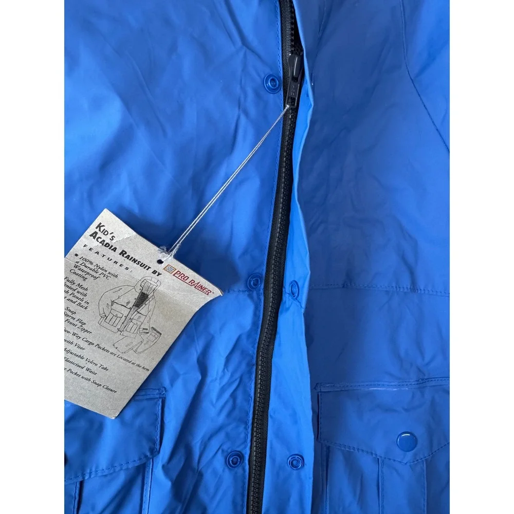 Vintage Pro Rainer Kids Acadia Rain Jacket Blue Hooded Deadstock Y2K M 10-12
